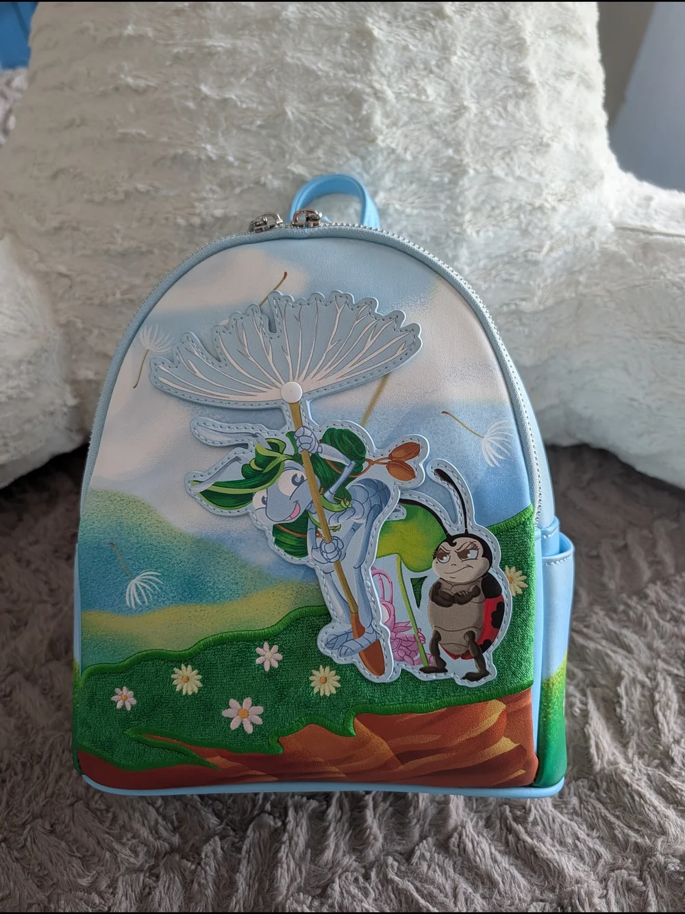 Loungefly Light Blue Kids Mini Backpack with Playful Nature Characters